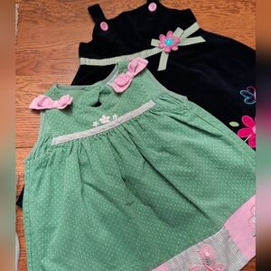 Rare Too Corduroy Overall Dresses with Embroidery Girls Size 3T Bundle of 2
